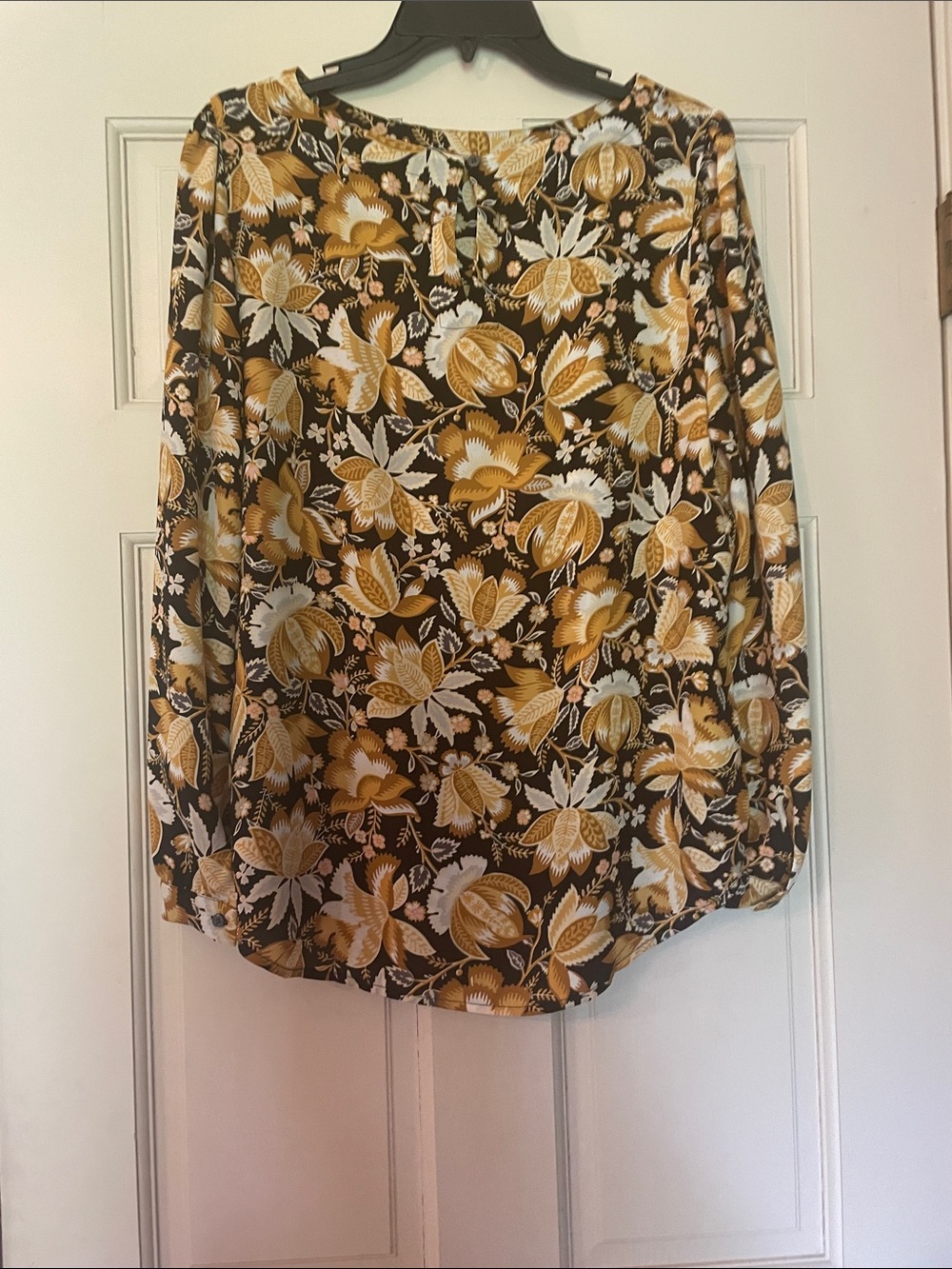 LOFT—Women’s Floral Print Long Sleeve Skirt in Mustard and Black—Size M
